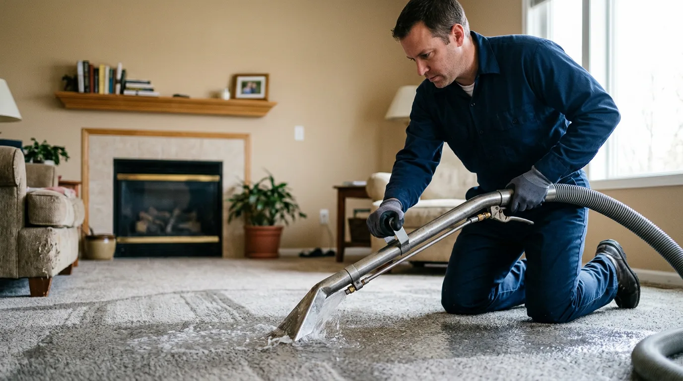 Water damage restoration technician working near Westford, VT